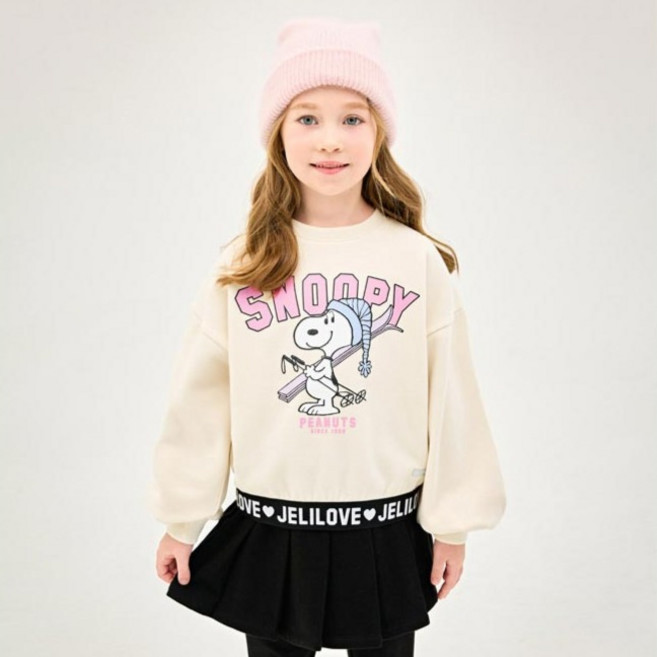 젤리스푼 피너츠 스누피 스키 기모 상의 + 스커트 세트