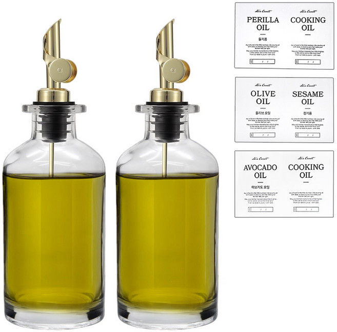 미르코리아 크루엣 디스펜서 오일 유리병 골드, 2개, 350ml