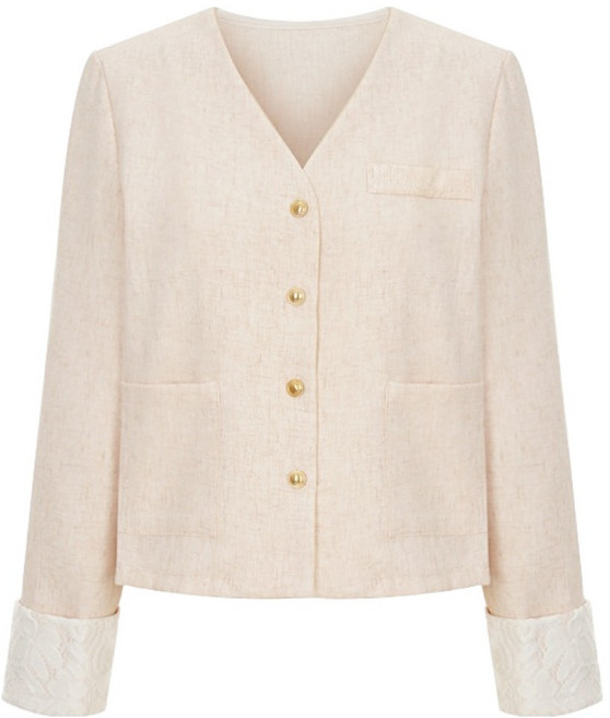 티뷰 여성용 레이스 소매 배색 브이넥 자켓 V5C-CJK008