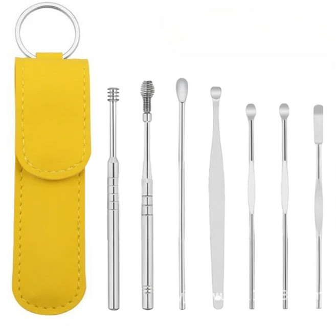 네이처리브 휴대용 스테인리스 귀이게 도구 7종 + 파우치 세트 Yellow, 1세트