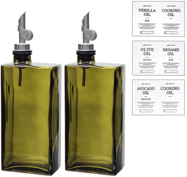 미르코리아 크루엣 디스펜서 오일 사각 유리병 실버, 2개, 500ml