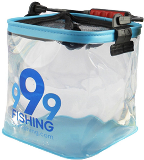 999피싱 EVA 접이식 투명 두레박 살림통 낚시 물고기 미끼통 삐꾸통, 블루