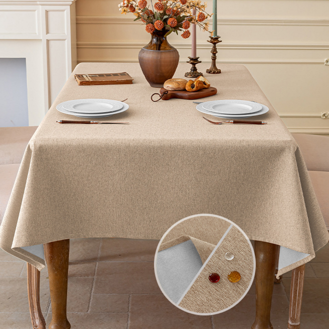 하루이 방수 기능 스퀘어 고급 식탁보, 베이지, 1개, 140 x 220 cm