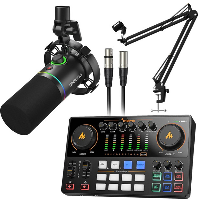 마오노 캐스터 AME2 Gen2 오디오 인터페이스 + PD200X 마이크 + XLR 케이블 + BA20 마이크 스탠드 세트, E2 Gen2, 블랙