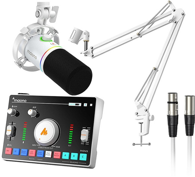 마오노 캐스터 AMC2 NEO PD200X 스트리밍 방송용 오디오 믹서 마이크 스탠드, 화이트