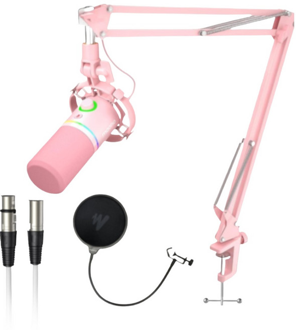 마오노 팟캐스트 방송용 녹음용 USB XLR 다이나믹 마이크 올인원 스탠드, PD200XS(마이크), 핑크