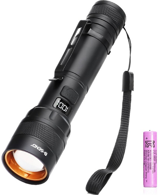 비센드 LED 클립 충전식 고성능 휴대용 손전등 BS-T30S, 1개, 블랙