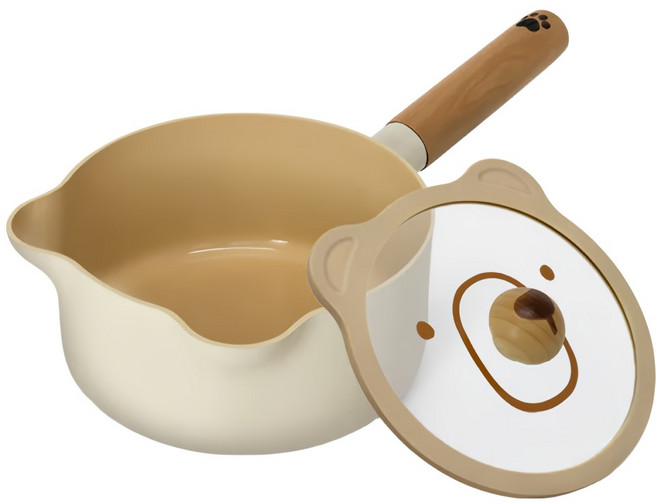 CUOCO 暖白小熊奶鍋組 IH 含蓋, 奶白色, 1個, 16cm