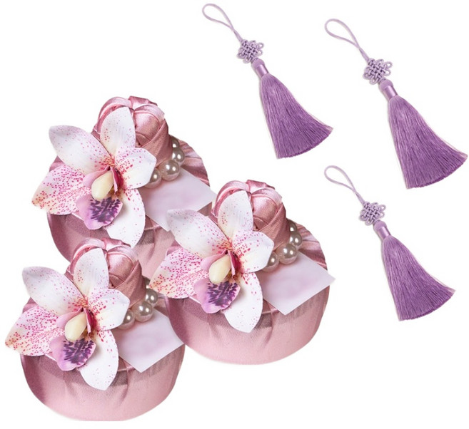 마메 고급 실크 보자기 + 노리개 세트, 핑크 + 퍼플, 3세트