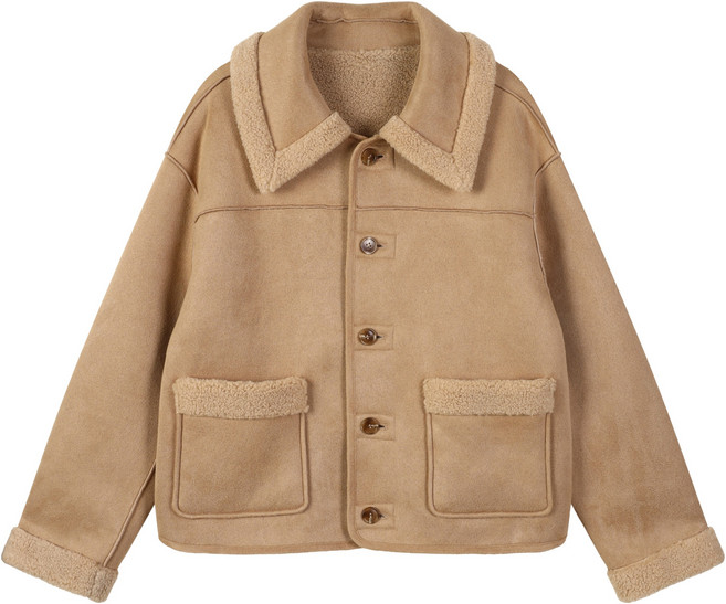 플라스틱아일랜드 여성용 카라 뽀글이 리버시블 무스탕 자켓 PR4MJ582