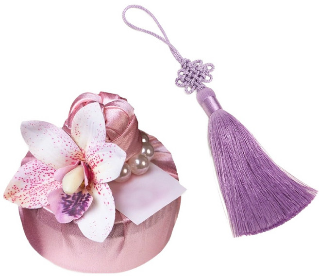 마메 고급 실크 보자기 + 노리개 세트, 핑크 + 퍼플, 1세트