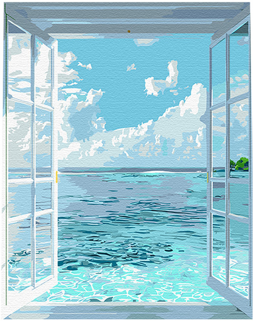 플레이어바웃 DIY 명화 유화 그림그리기 세트 40 x 50 cm, 창문의 해변, 1세트
