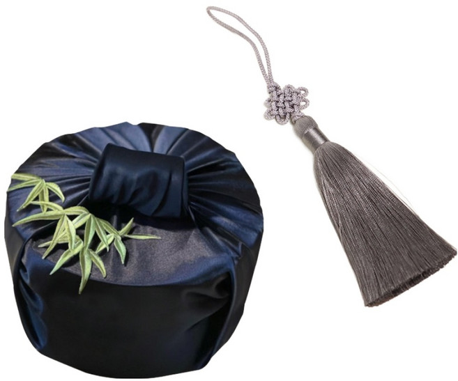 마메 고급 실크 보자기 + 노리개 세트, 네이비 + 그레이, 1세트