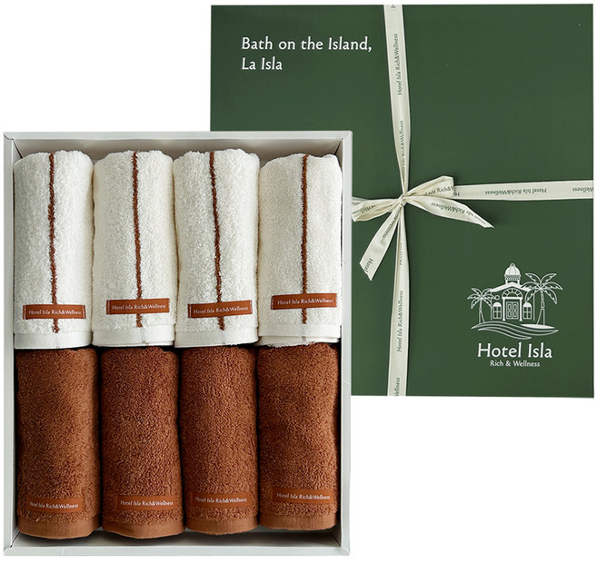 호텔이슬라 프리미엄 코튼 고중량 호텔수건 210g 40수 면사 8p 세트 + 선물포장, 브릭 스트라이프, 브릭 솔리드, 1세트