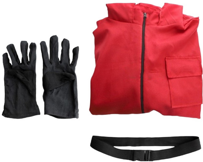 레드 점프슈트 코스튬 의상 + 장갑 + 벨트 세트