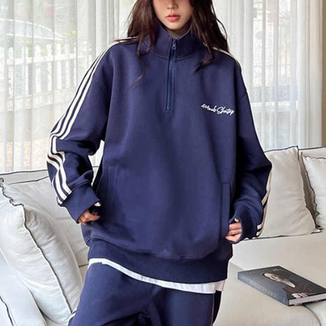 알로데 여성용 쓰리라인 맨투맨 반집업