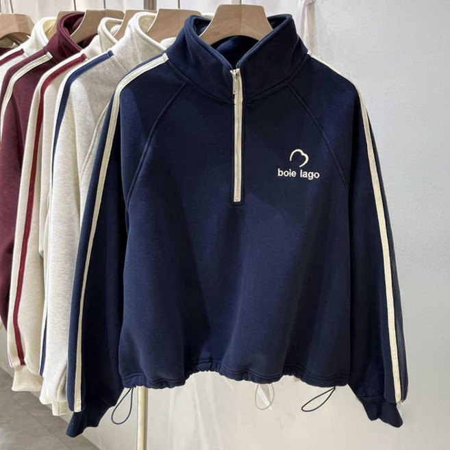 알로데 여성용 스트링 맨투맨 반집업