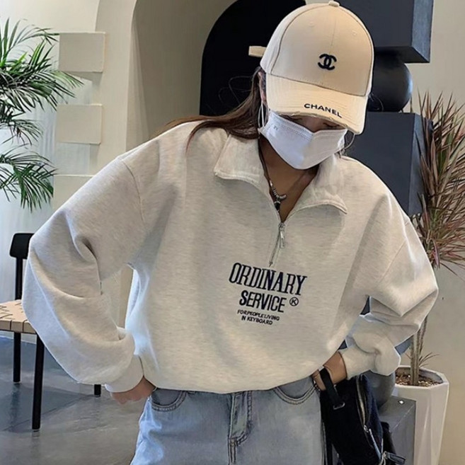 알로데 여성용 레터링 맨투맨 반집업