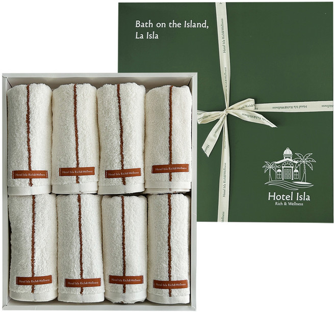 호텔이슬라 프리미엄 코튼 고중량 호텔수건 210g 40수 면사 8p 세트 + 선물포장, 브릭 스트라이프, 1세트