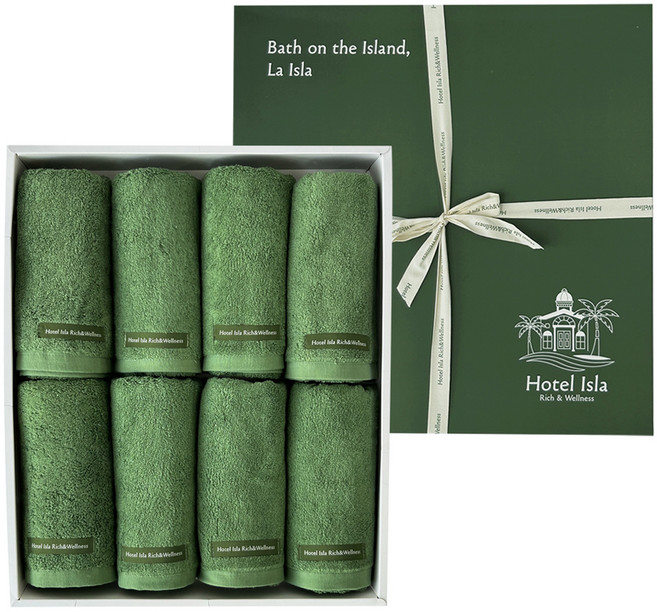 호텔이슬라 프리미엄 코튼 고중량 호텔수건 210g 40수 면사 8p 세트 + 선물포장, 이슬라그린 솔리드, 1세트