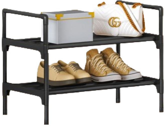 노이원 공간활용 깔끔한 신발장 2단 45cm, 블랙, 1개