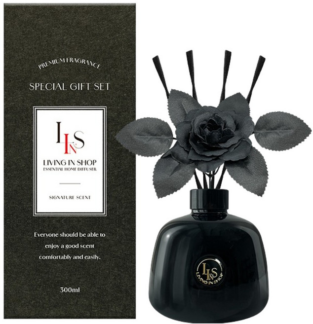 리빙인샵 에센셜 오일 홈디퓨저 블랙에디션 300ml + 트위스트 발향스틱 세트, 소나무 숲길, 1개
