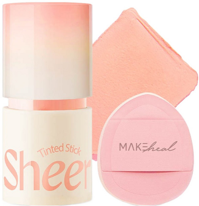 메이크힐 틴티드 스틱 블러셔 + 핑거퍼프 세트, 07쉬어멜로우피치, 1개