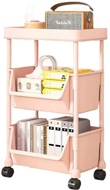 소소앤 다용도 바퀴형 수납 선반 정리대 인테리어 정리함 트롤리 3단, 핑크