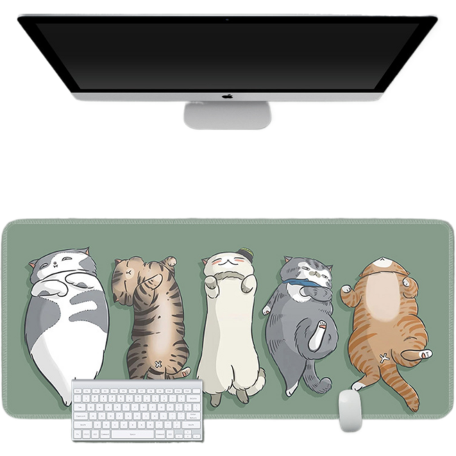 온코픽 검정 고양이 마우스 장패드 1m x 40cm, 줄지어 자는 고양이, 1개