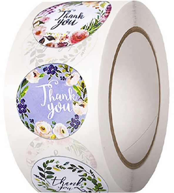 모하코 플라워 원형 땡큐 롤 스티커 500p 3.8cm, 혼합색상, 1개