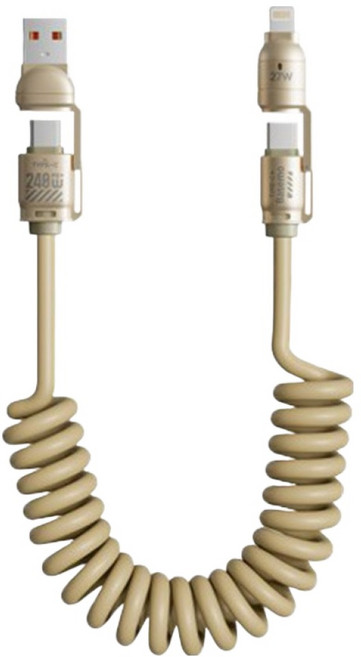 Basemo 倍魔 USB-A + Type-C-Type-C + Lightning 4合1高速彈簧充電線 240W, 2m, 1個, 米色