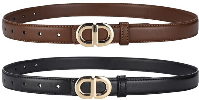 Elsso 女款金色扣環基本款設計纖細高級腰帶 2件組