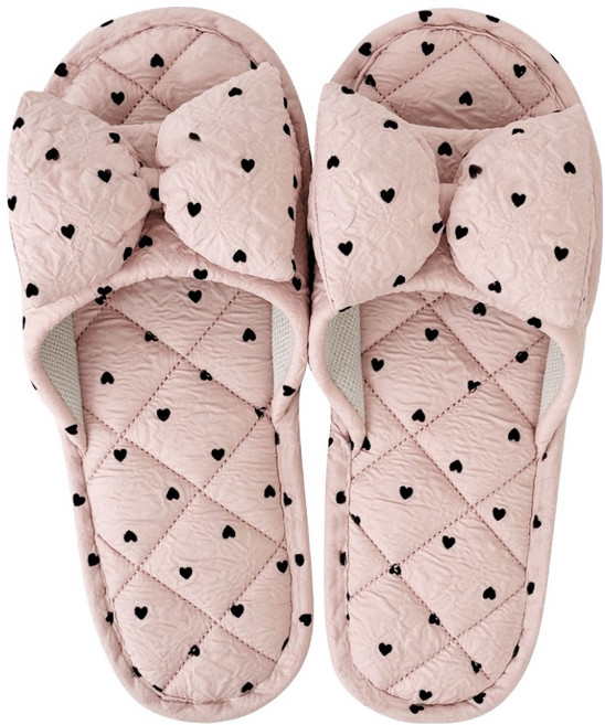 데미무드 리본 러비 패턴 3중쿠션 거실 실내화, 하트핑크, 1개