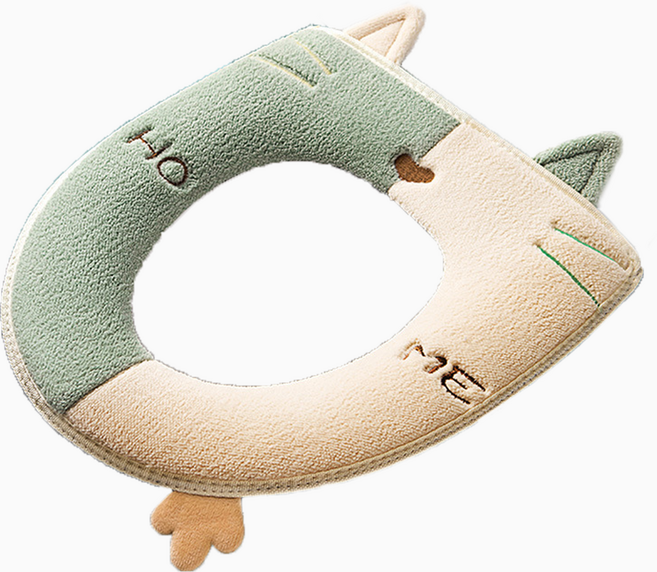 사인포스트 지퍼형 보온 벨벳 변기시트커버, 그린 + 베이지, 1개