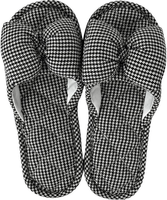 데미무드 리본 러비 패턴 3중쿠션 거실 실내화, 체크블랙, 1개