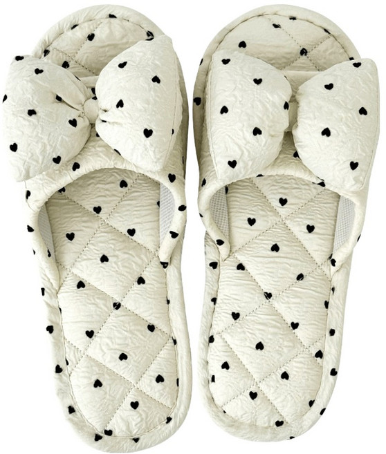 데미무드 리본 러비 패턴 3중쿠션 거실 실내화, 하트아이보리, 1개