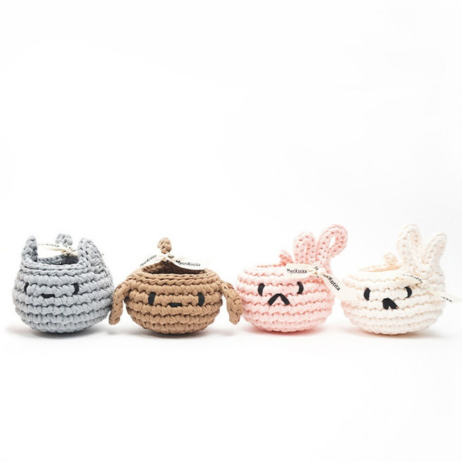 미스티코티타 DIY 애니멀바스켓 강아지 토끼 고양이 완성 코바늘초보 뜨개질 클래스 패키지, 카멜, 미들그레이, 소프트핑크, 아이보리, 1개