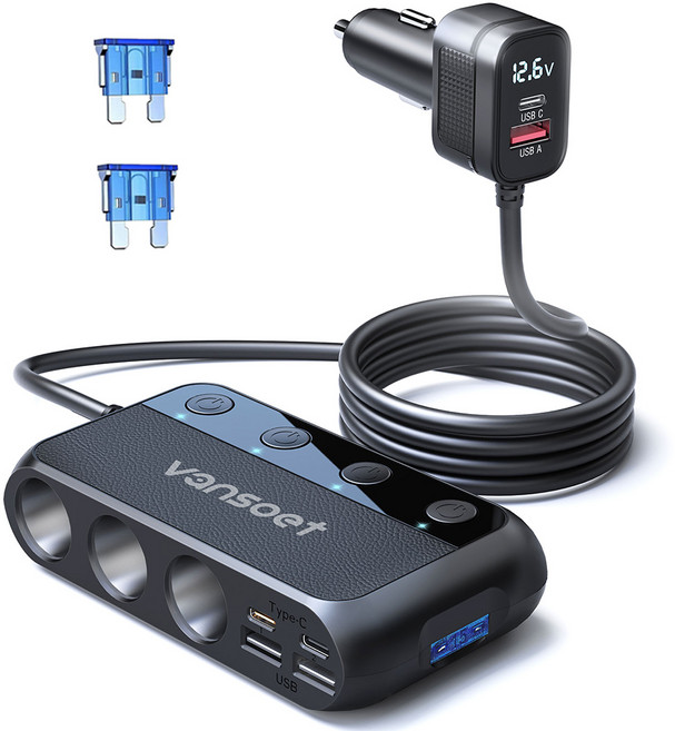 밴수트 9 IN 1 차량용 멀티소켓 시거잭 고속 충전기 12V 24V PD QC지원, 3구, 1개