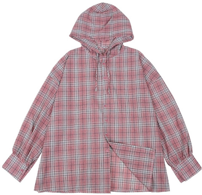 머시따 남성용 힙무드 체크 후드 오버핏 남방