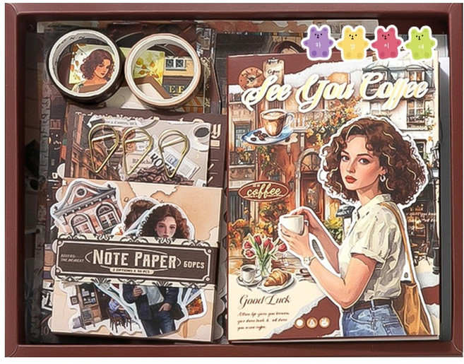 하영이네 클래식 빈티지 다이어리 꾸미기 세트, 카페 세트, 1세트