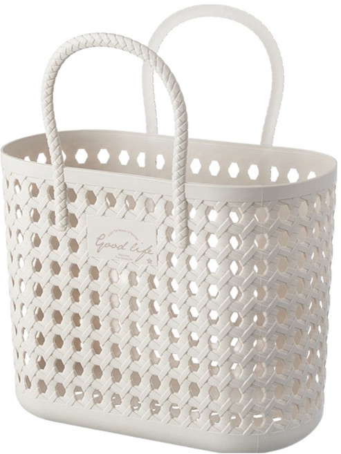 더자카 내추럴 펀칭 손잡이 목욕바구니, 아이보리