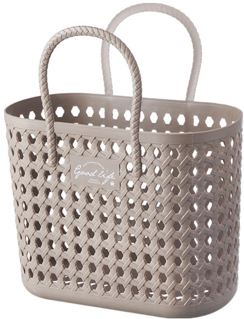 더자카 내추럴 펀칭 손잡이 목욕바구니, 브라운