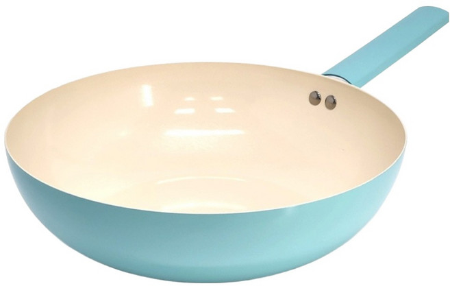 mama cook 媽媽廚 陶瓷炒鍋 甜心粉藍, 1個, 30cm