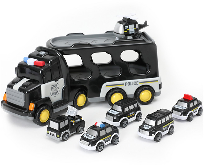 플레이맥스 7 in 1 트레일러 트럭 자동차 장난감, 경찰차, 1개