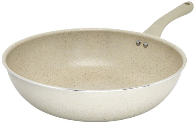 mama cook 媽媽廚 鈦石不沾炒鍋 百合白, 1個, 30cm