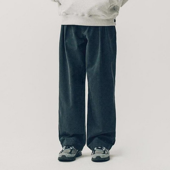 YALE 남성용 프리미엄 빈티지 투 턱 와이드 치노팬츠