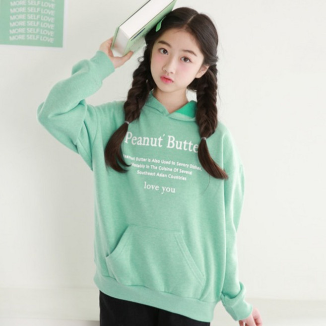 나나주니 아동용 기모안감 파스텔 피넛 후드 티셔츠