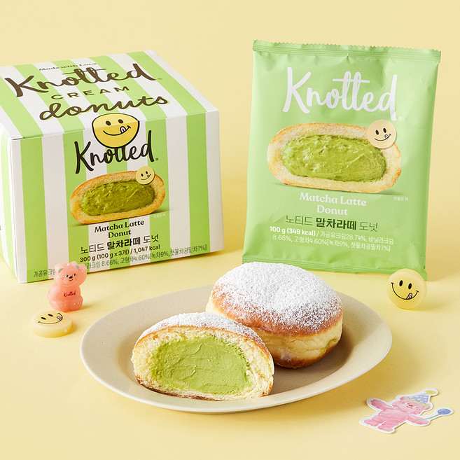 노티드 말차라떼 도넛, 100g, 1개, 3개입