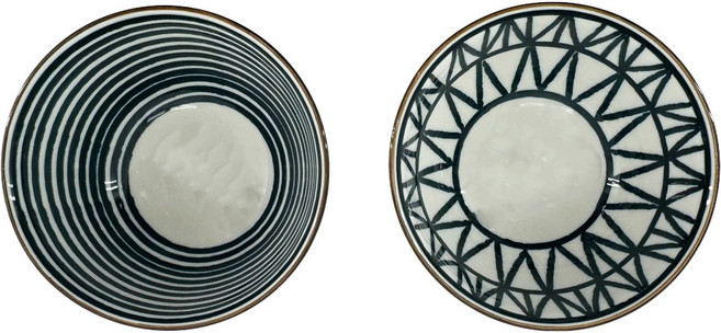 松村窯 手繪圖騰2碗, 1套, 瓷土碗, 白色