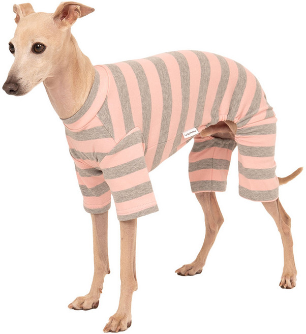 럭키페터 반려동물 베이직 스트라이프 올인원 아이쥐옷, 1개, 핑크 + 그레이